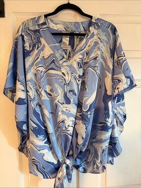 Chico's Blue Marble Tie-Front Blouse